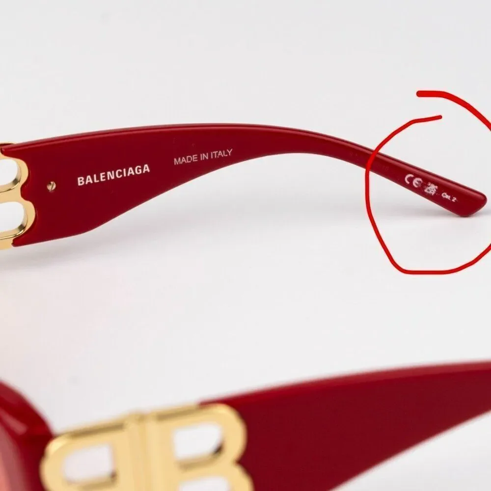 SALE! NEW Balenciaga BB0096S 003 Red Gold Logo Rectangle Men Sunglasses